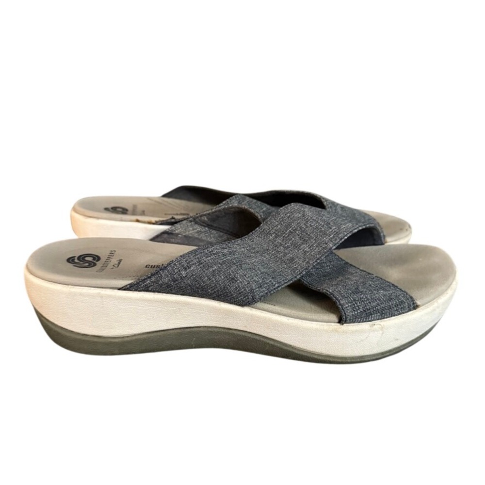 Clarks Cloudsteppers Arla Glison Womens 7 Grey Heather Cross Strap Wedge Sandals